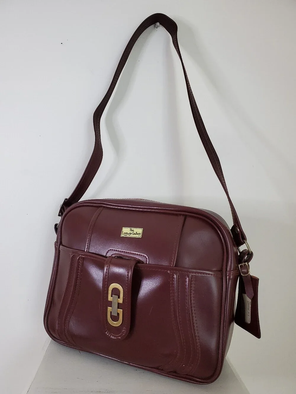 90s Vintage Luggage Gallery Maroon Burgundy Vinyl Faux Leather Weekender Bag